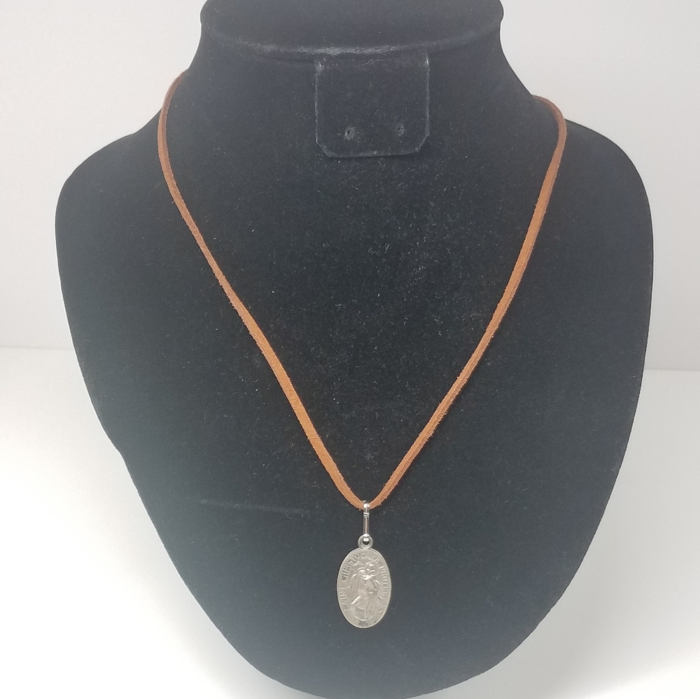 St. Christopher Silvertone Medallion Necklace